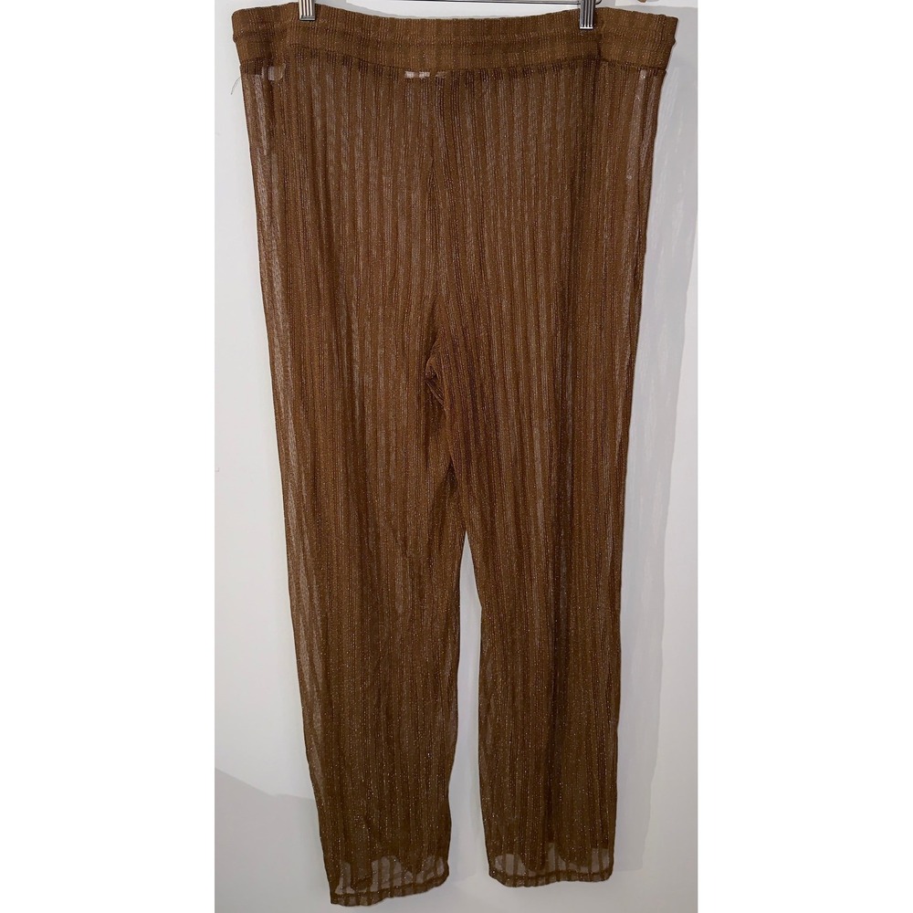 Bronze Shimmer Sheer Metallic Pleated Wide Leg Drawstring Pants Size 2X